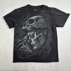 Liquid Blue 2014 Skull Lady of the Dead Black Short Sleeve Graphic Shirt Men's M